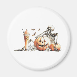 Aimant Squelette avec citrouille et boire. Halloween.