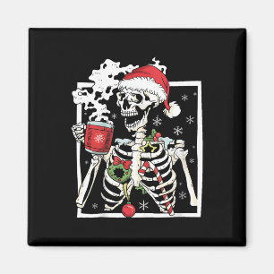 Aimant Squelette De Noël Avec Crâne Souriant Boire Cof