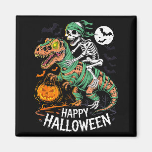 Aimant Squelette d'Halloween à cheval sur une momie T Rex