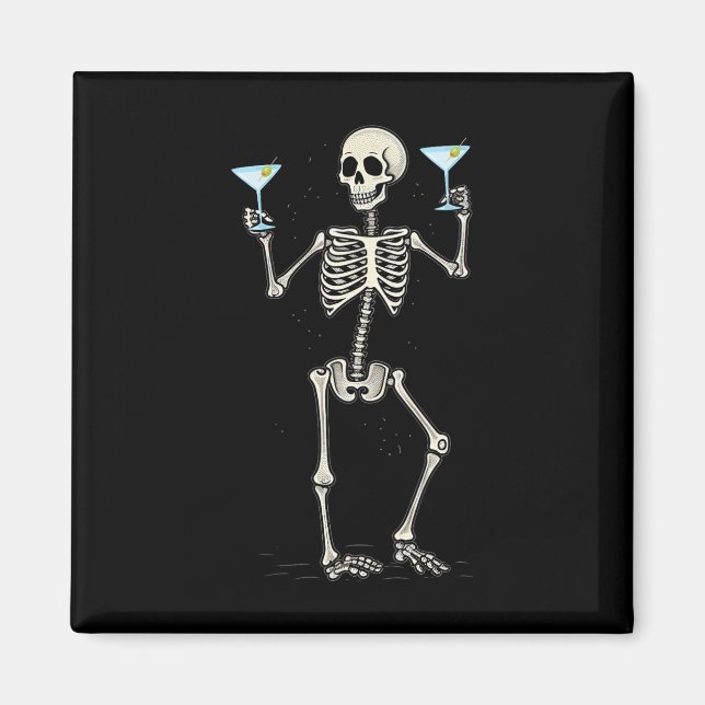 Aimant Squelette drôle d'Halloween buvant une queue de ma (Devant)