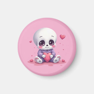 Aimant Squelette Kawaii Tenant un Cœur