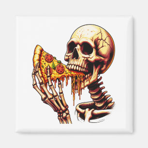 Aimant Squelette mangeant de la pizza