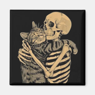 Aimant Squelette qui étreint un chat – Cadeau mignon pour