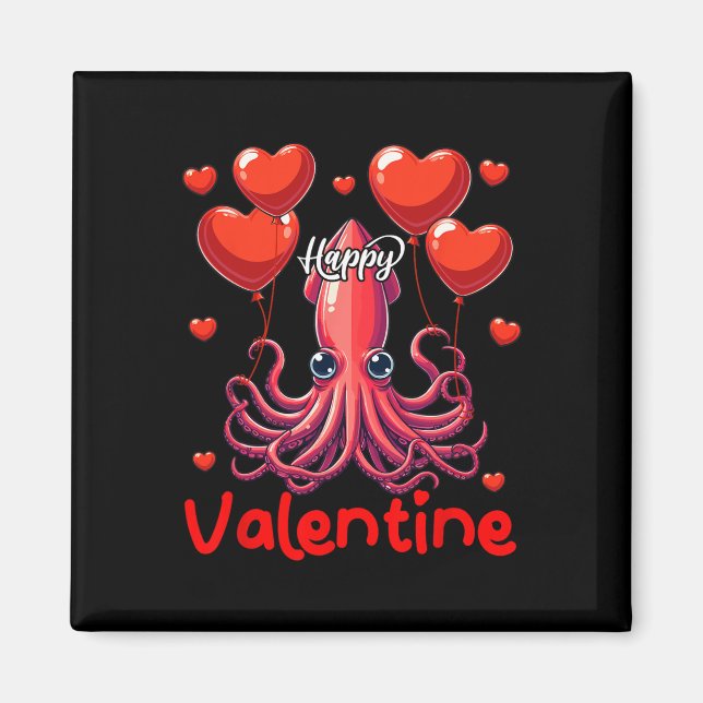Aimant Squid Happy Valentin tenant des ballons en forme d (Devant)
