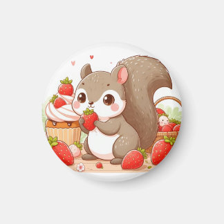 Aimant Squirrel eating strawberry