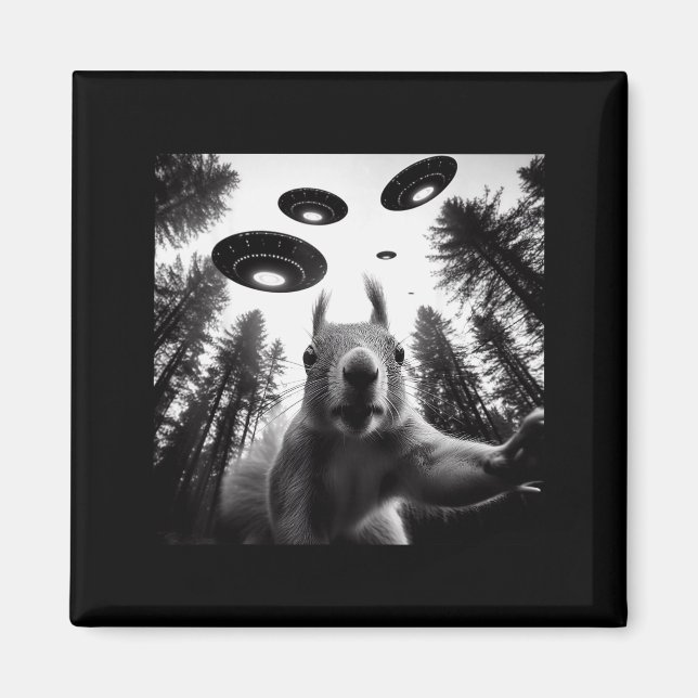 Aimant Squirrel Selfie With Alien Ufo Funny For Men Women (Devant)