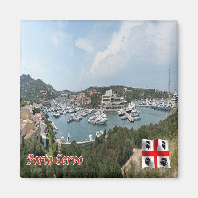 Aimant SRD054 PORTO CERVO Le port, Sardaigne, Réfrigérate (Devant)