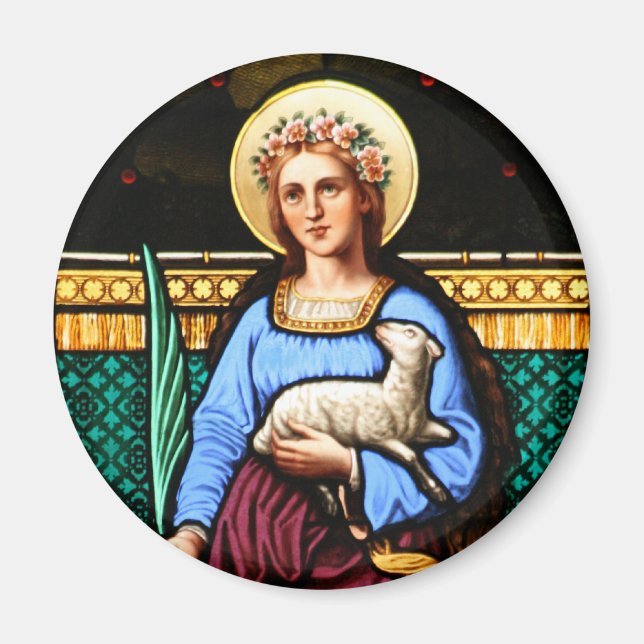 Aimant St Agnes de Rome, tenant agneau et feuille de palm (Devant)