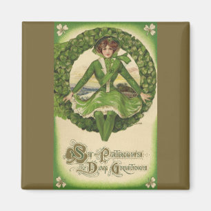 Aimant St. Patrick's Day vintage, Wreath with Irish Lass