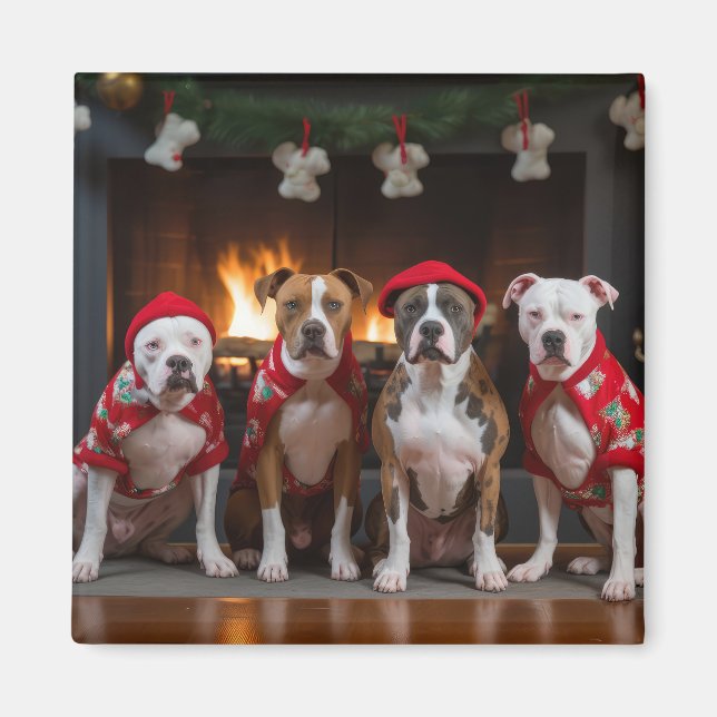 Aimant Staffordshire américain près de la cheminée Noël (Devant)