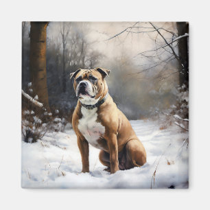 Aimant Staffordshire Bull Terrier Qu'il neige Noël