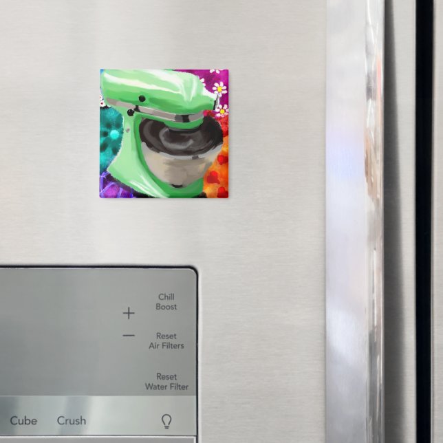 Aimant Stand Mixer Funky Art Abstrait Vert rose (In situ (réfrigérateur))