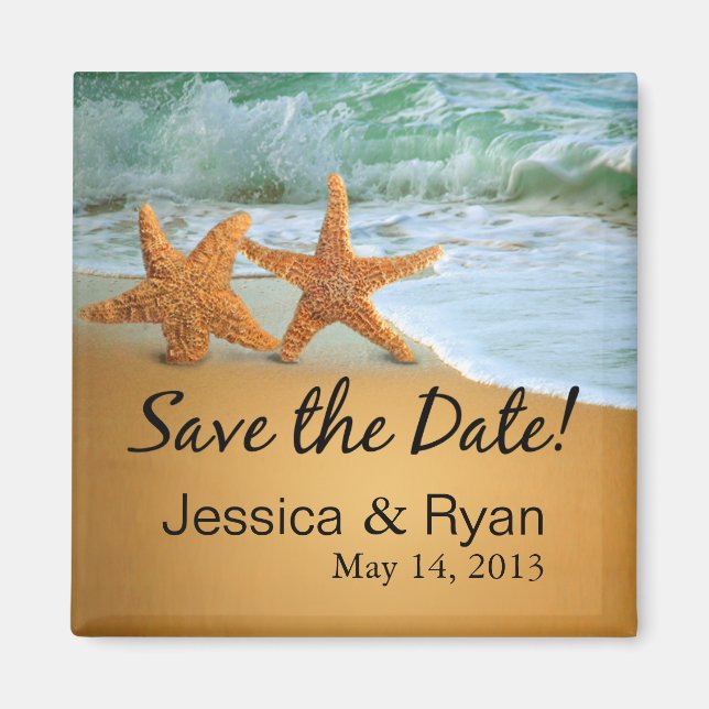 Aimant Starfish Couple on the Beach Économisez la date (Devant)