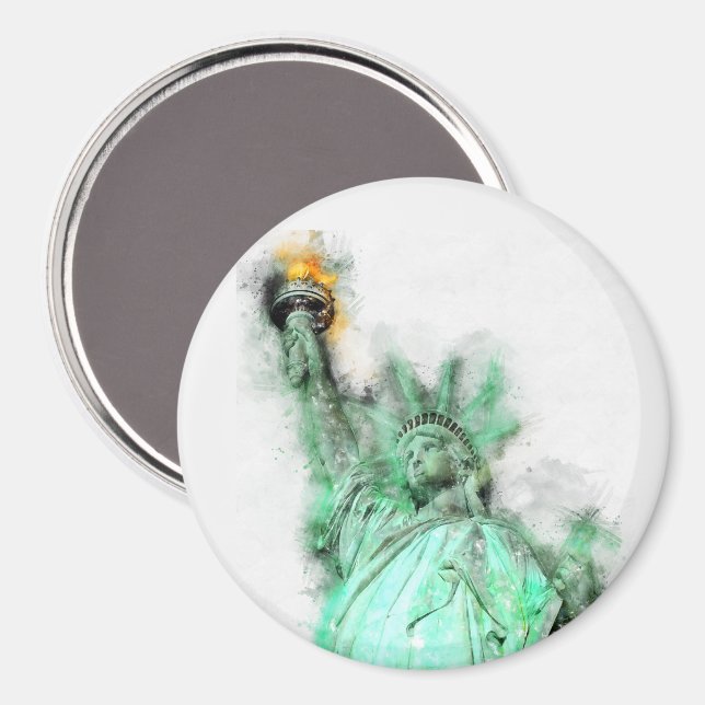 Aimant Statue de Liberty Aquarelle Portrait de gros plan (Recto/Verso)