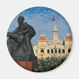 Aimant Statue rouge d'oncle Ho, fleurs de Ho Chi Minh