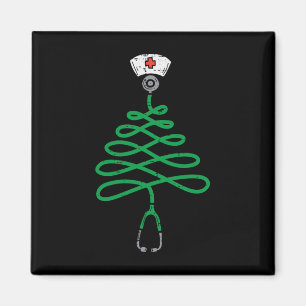Aimant Stethoscope Arbre de Noël Infirmière Scrub de Noël