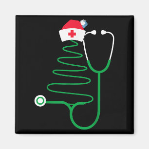 Aimant Stethoscope Arbre de Noël Infirmière Scrub de Noël