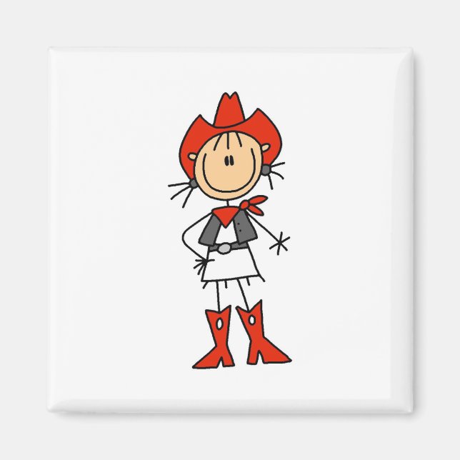 Aimant Stick Figure Cowgirl Casquette rouge et amorce mag (Devant)