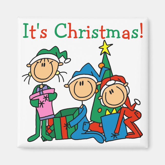 Aimant Stick Figure Enfants C'est Noël Tshirts et cadeaux (Devant)