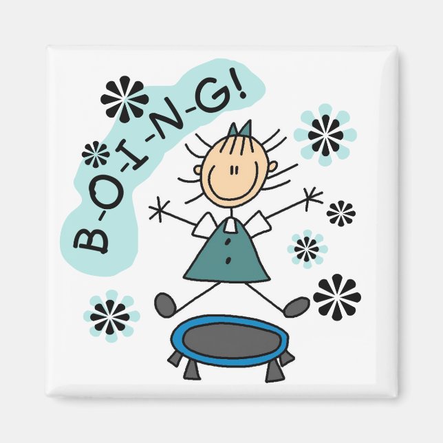 Aimant Stick Girl sur Trampoline T-shirts et cadeaux (Devant)