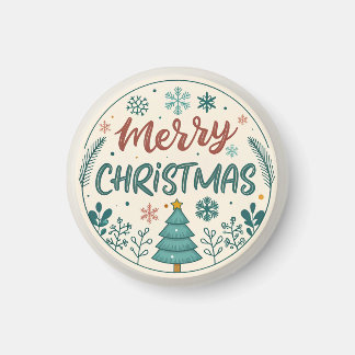 Aimant Sticker rond de Noël joyeux avec arbre