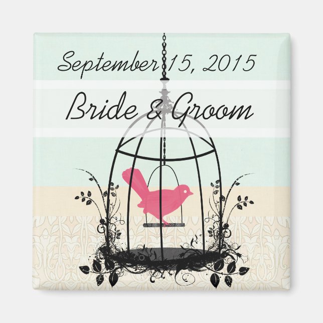 Aimant Stickers de mariage en cage d'oiseaux ou Personnal (Devant)