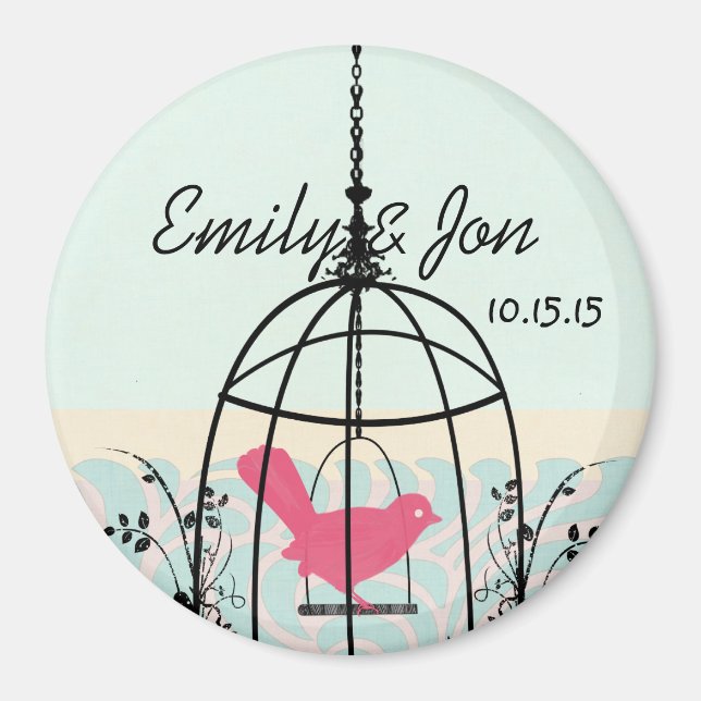 Aimant Stickers de mariage en cage d'oiseaux ou Personnal (Devant)