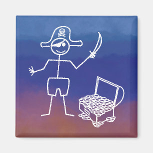 Aimant Stickman Pirate Avec Aquarelle De Poitrine Au Trés