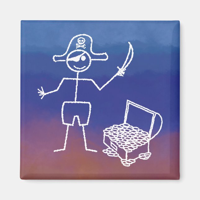 Aimant Stickman Pirate Avec Aquarelle De Poitrine Au Trés (Devant)
