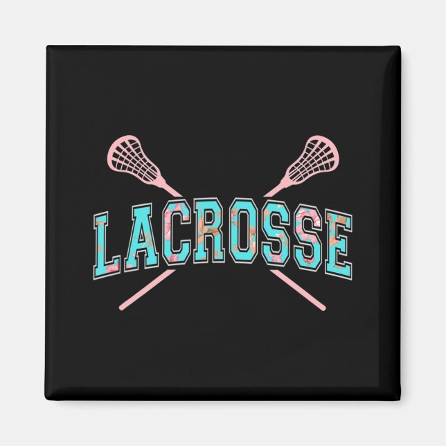 Aimant Sticks croisés de crosse florale LAX Girly Turquoi (Devant)