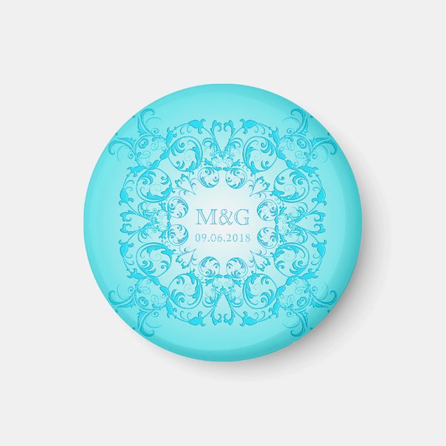 Aimant Style baroque texture dégradé turquoise. (Devant)