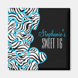 Aimant Style Blue Sweet 16 Zebra Heart Design Nom