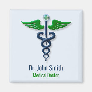 Aimant Style Caduceus Green Médicales ailes Croix Bleu