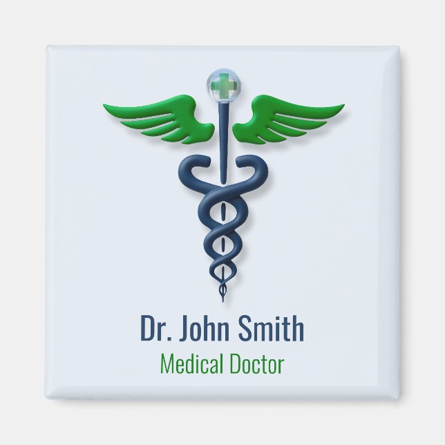 Aimant Style Caduceus Green Médicales ailes Croix Bleu (Devant)