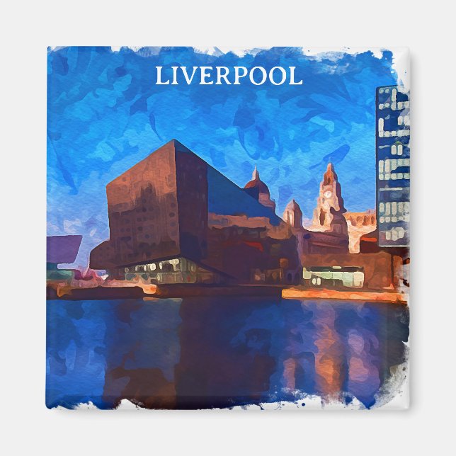 Aimant Style Liverpool Angleterre Panorama View Peinture (Devant)