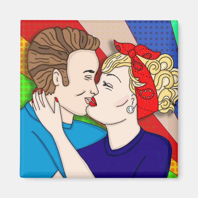 Aimant Style Pop Art Couple Kissing 1950 (Devant)