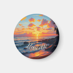 Aimant Style Vintage Hawaïen Voyage Côte Mer Coucher de s