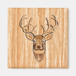 Aimant Style White Tail Deer Head Light Wood Grain Déco
