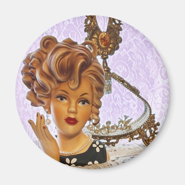 Aimant Stylo Lady Head Vase Boucles Spirales Robe Florale (Devant)