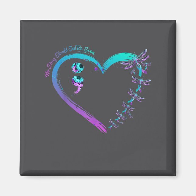 Aimant Suicide Prevention Week Dragonfly Heart Ribbon Sem (Devant)