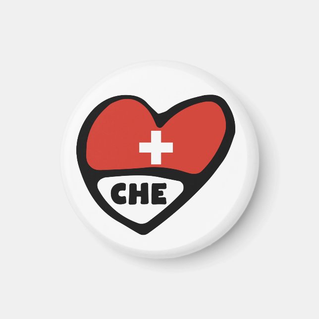 Aimant Suisse Code Pays Coeur Drapeau, CHE (Devant)