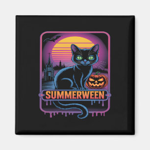 Aimant Summerween Chat noir Citrouille Retro Halloween Ar