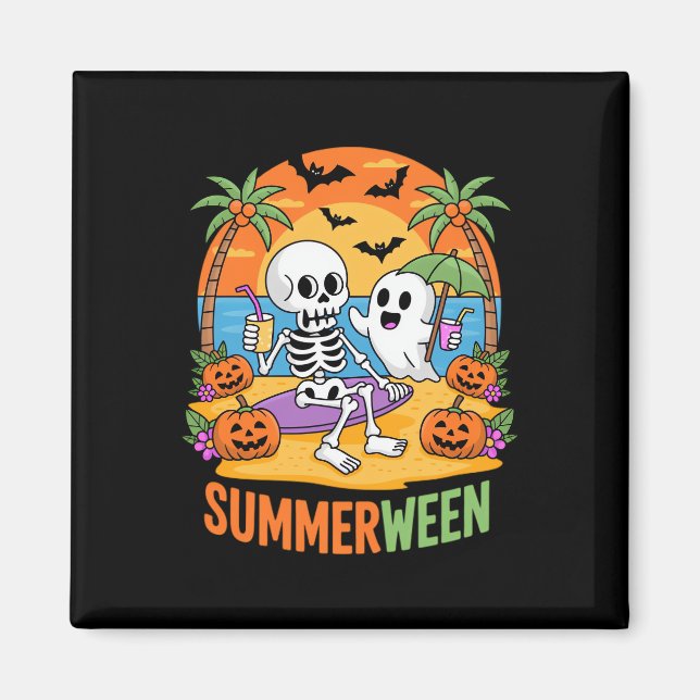 Aimant Summerween Skeleton Ghost Beach Halloween Fu (Devant)