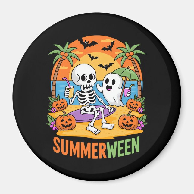 Aimant Summerween Skeleton Ghost Beach Halloween Fu (Devant)