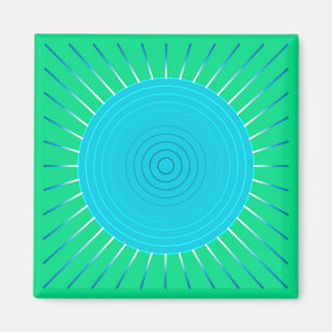 Aimant Sunburst géométrique moderne - bleu et vert Jade