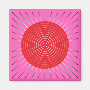 Aimant Sunburst géométrique moderne - Fuchsia et rouge