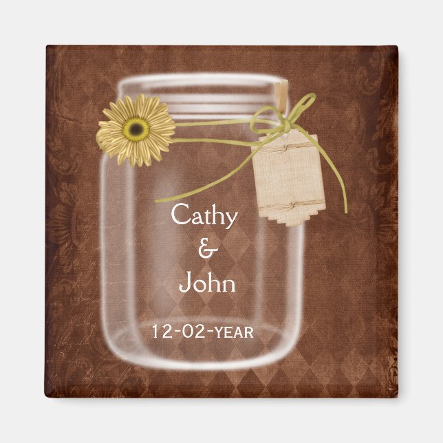 Aimant sunflower rustique mason jar mariage enregistrer l (Devant)