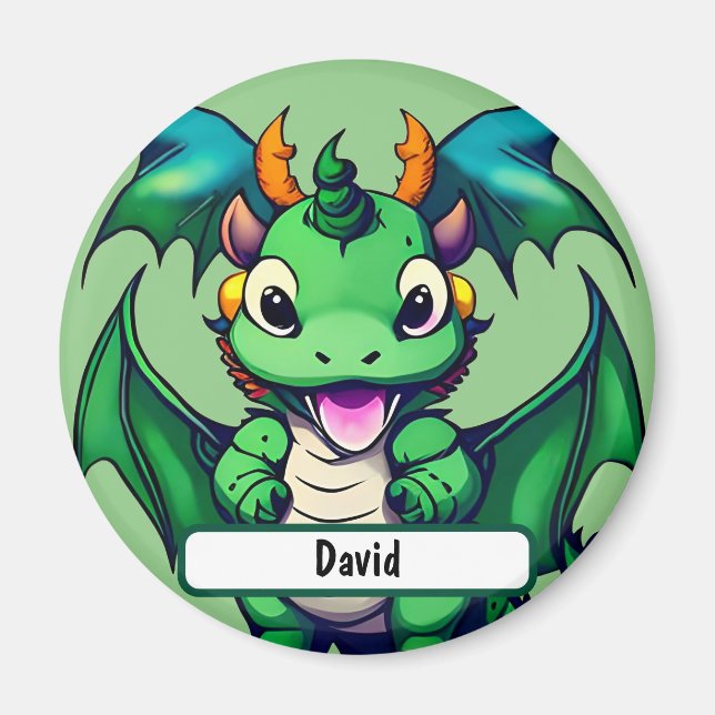 Aimant Sunny Le Dragon Amical Avec Nametag Personnalisé (Devant)