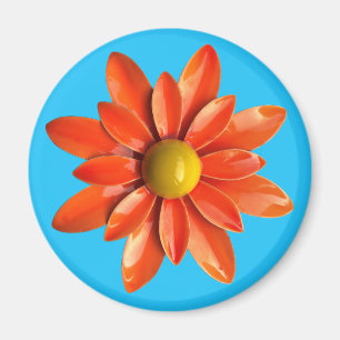 Aimant Super Retro Orange Hippie Daisy Fleur Floral
