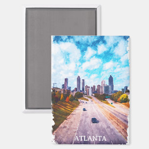 Aimant Superbe Atlanta Georgia Travel Skyline Aquarelle